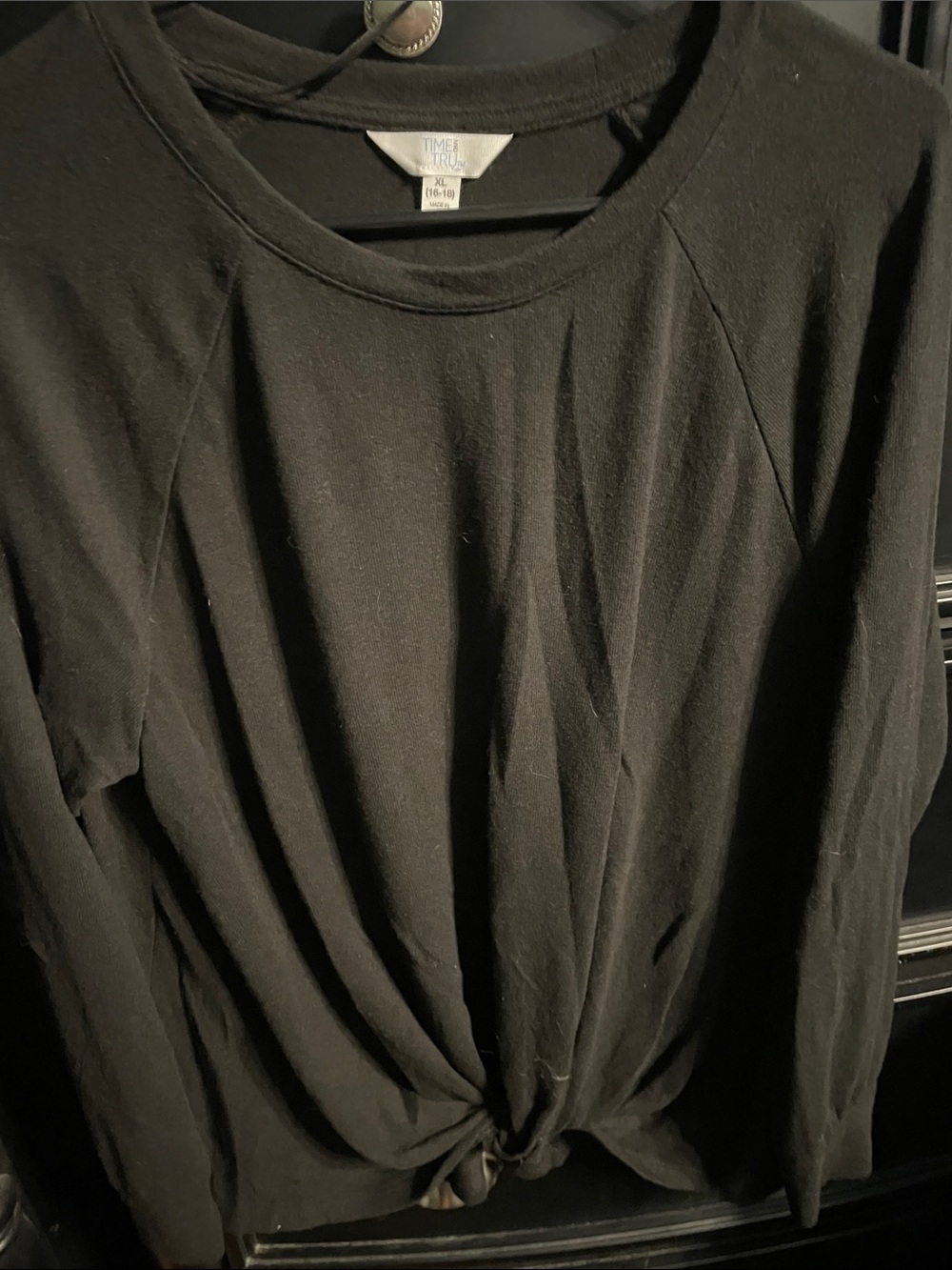Time and Tru Knit Long Sleeve Knot Front Top Black XL. NWT.